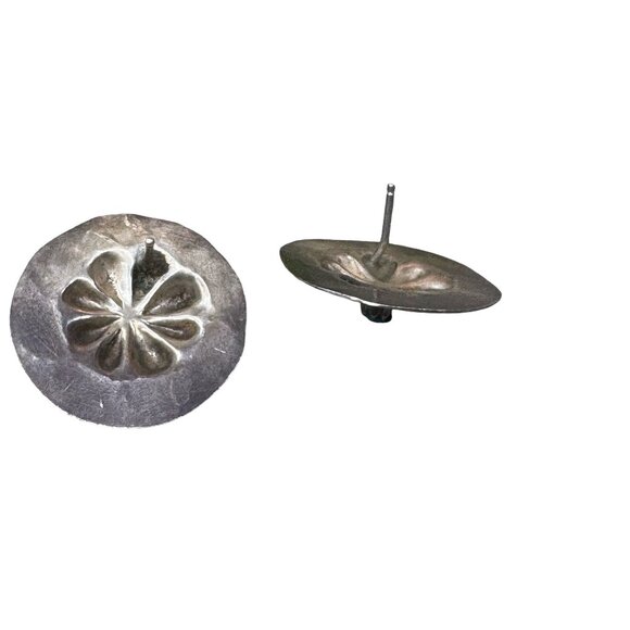 Native American Sterling Silver Navajo Handmade Concho Turquoise Post Earrings - Picture 3 of 5